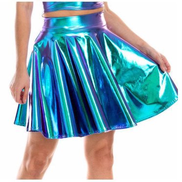 Women's Metallic Shiny Skirt High Waisted Stretchy Pleated Flared A-Line Costume Party Mini Skater Skirts