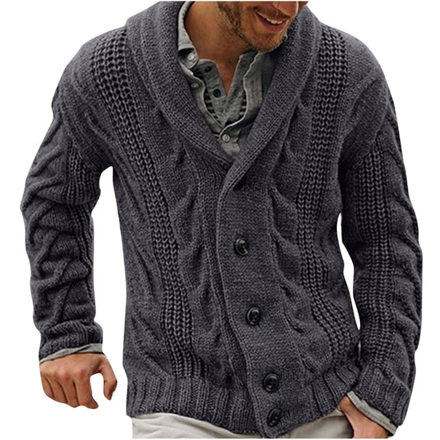 Long Cardigan pour Hommes Cardigan Décontracté Uni Manches Longues Chandail à Simple Boutonnage Col Rabattu Manches Longues pour Hommes Chandail pour Hommes Décontracté