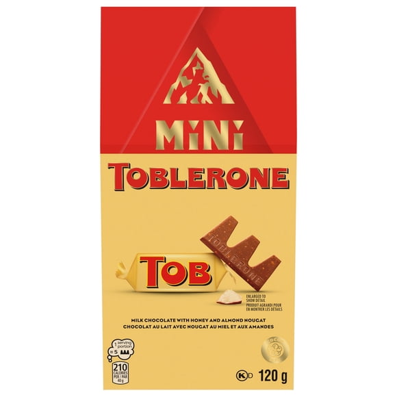Toblerone Mini, European Milk Chocolate Bars with Honey and Almond Nougat, 15 Individually Wrapped Mini Chocolate Bars