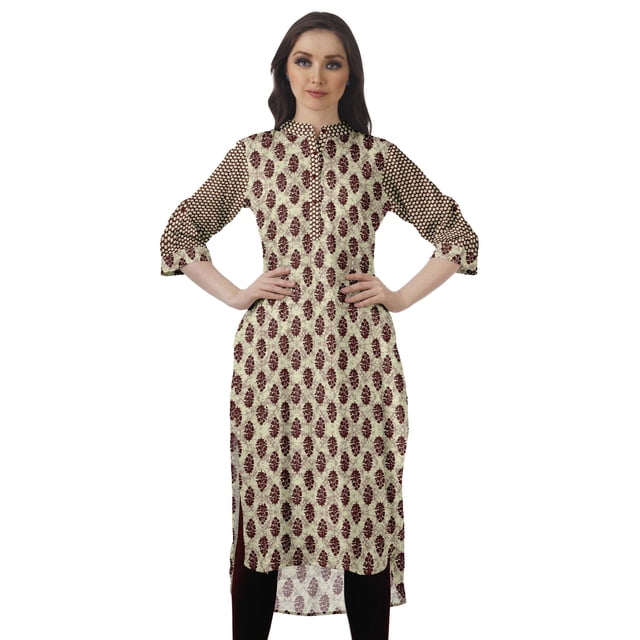 Moomaya Kurta Tunique à Ourlet Droit Imprimée pour Femmes, Kurti à Col Mandarin, Tenue d'Été