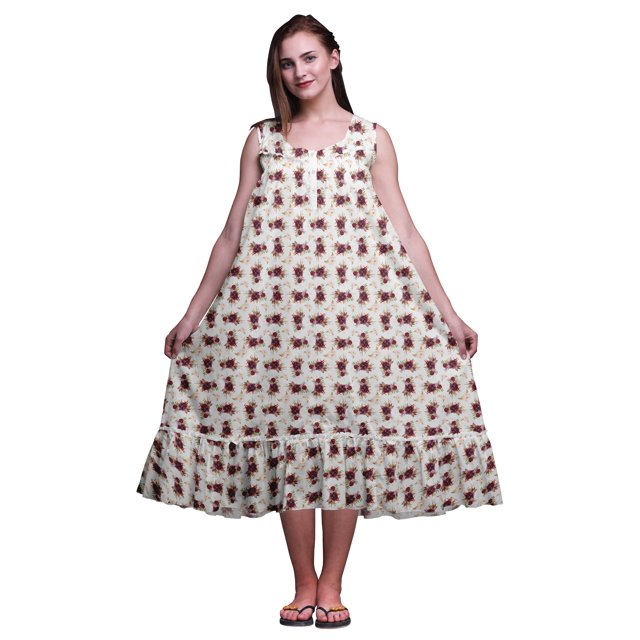 Bimba White14 Chemises de Nuit en Coton à Feuilles Florales et Roses pour Femmes Mi-Mollet Imprimées Robe de Nuit X-Small
