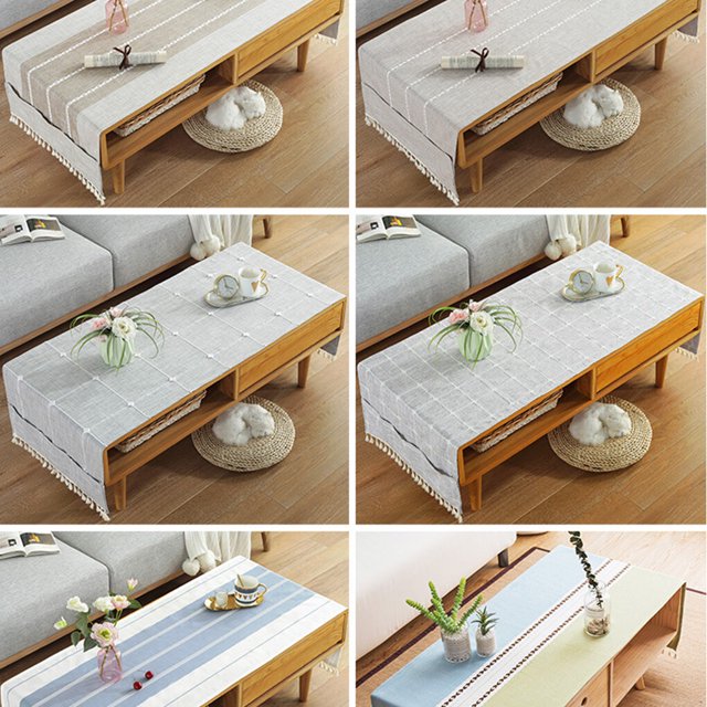 Cotton Linen Tablecloth Rectangular TV Cabinet Coffee Desktop Fringe Waterproof Table Cloth for Dining Hall Garden 50*145cm Island/Light gray