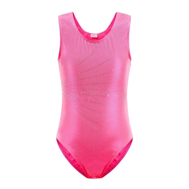 Justaucorps de Gymnastique pour Filles Sans Manches à Col Rond Vêtements de Danse Justaucorps à Strass pour Gymnastique Danse