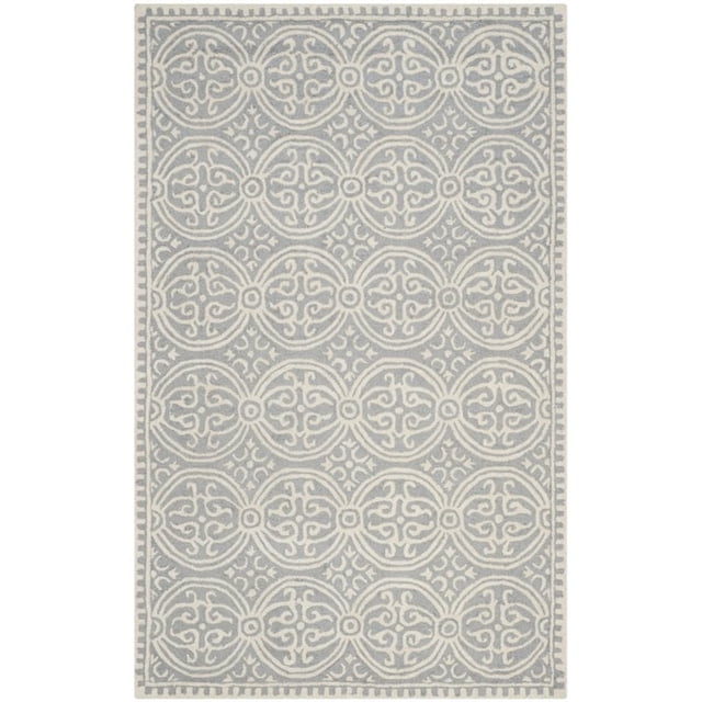 Safavieh Cambridge Collection CAM123D Handmade Moroccan Geometric Silver and Ivory Premium Wool Area Rug (5' x 8')