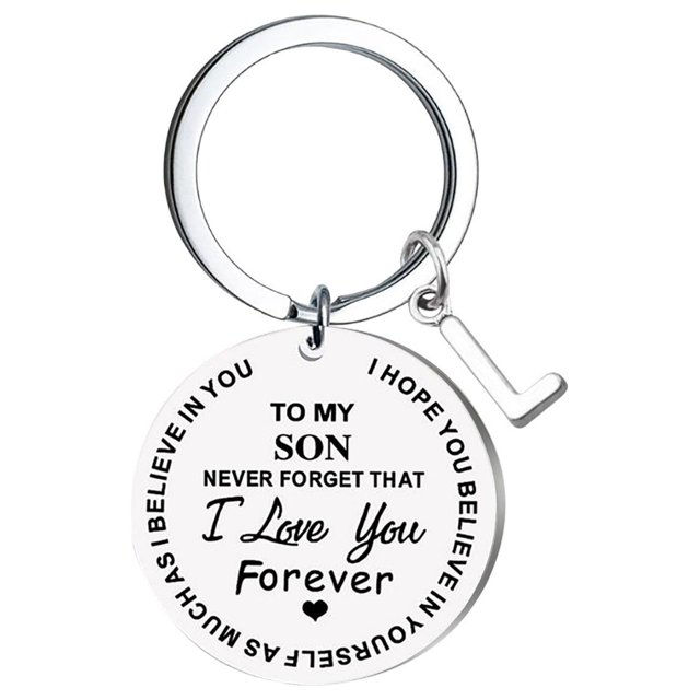 TIMIFIS Key Chain DIY To My SON Stainless Steel Last Name 26 Letter Keychain 2.5cm Valentine'S Day Gift