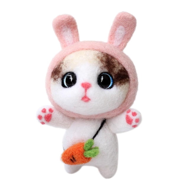 DIY Handmade Cat Needle Felting for Beginners with Basic Tools Pink