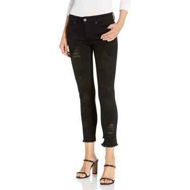 COVERGIRL Women's High Waisted Ripped Patched Skinny Jeans, Black Distressed, 16 Plus