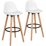 Gymax Ensemble de 2 Tabouret du milieu du siècle 28.5" Chaise de pub à manger avec siège rembourré en cuir blanc