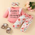 thumbnail image 2 of Baby Girls 3Pcs Fall Outfits Long Sleeve Lace Ruffle Romper + Pants + Headband Set Infant Clothes, 2 of 7