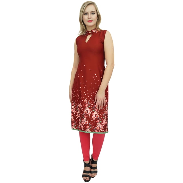 Bimba Tunique Sans Manches à Imprimé Floral Bordeaux pour Femme, Kurta Kurti de Designer-14