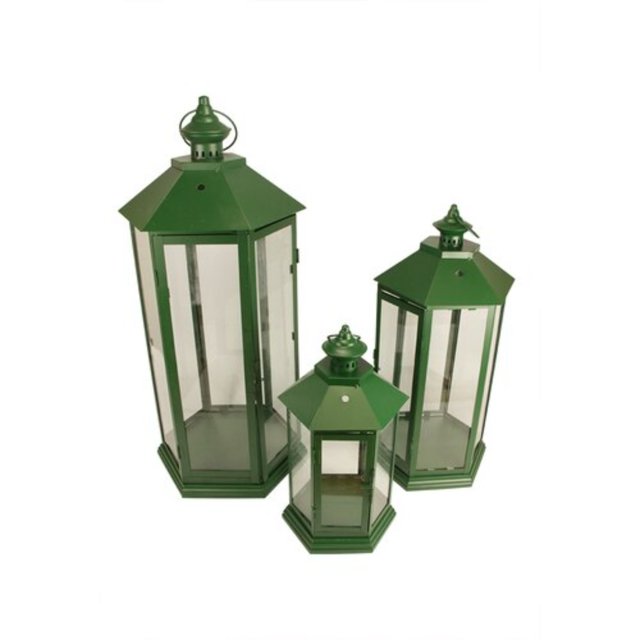 DAK Ensemble de 3 Lanternes de Bougeoirs à Pilier de Style Traditionnel Vert 27"
