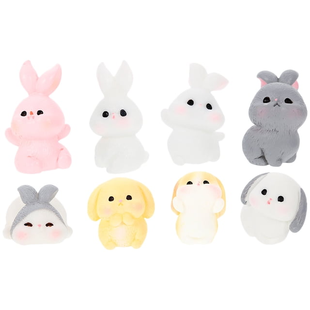 Shisuyan 8Pcs Resin Mini Animals Miniature Rabbit Figurines For Diy Terrarium Crafts And Garden Micro Landscaping