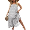 thumbnail image 4 of Women‘s Summer Sleeveless Dress Floral Patterns Ruffled Neckline High-low Hem Cute Dress, 4 of 6