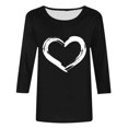 thumbnail image 4 of Plebaso Hauts Cœur pour Femmes Manches 3/4 Col Ras du Cou T-Shirts Graphiques Mignons Imprimés Blouses Décontractées pour Femmes, 4 of 4
