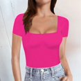 thumbnail image 2 of TSADFHJI Hauts Scintillants pour Femmes Manches Longues T-Shirts à Manches Courtes pour Femmes Manches Longues Col Carré T-Shirts Hauts Tees m Rouge, 2 of 6