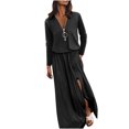 thumbnail image 2 of Gspmoly Robes Grande Taille pour Femmes aux Formes, Robe Décontractée pour Femmes à Taille Élastique à Manches Longues avec Fermeture Éclair, Robe Pure à Col en V, Robes de Soirée pour Femmes jusqu'à 70 % de Rabais, 2 of 6