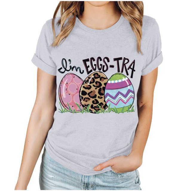EGNMCR Easter Shirts For Women Shirts For Women Impression de Pâques Women Impression Short Sleeve Haut Col Rond Short Sleeve Haut Chemise Tshirt For Women