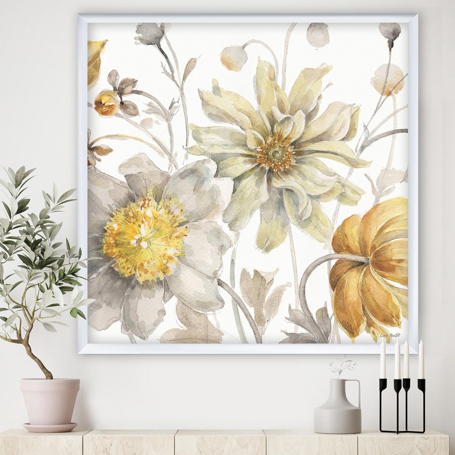 Designart Champs d'or Aquarelle Fleur V Art mural encadr