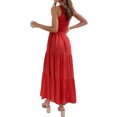 thumbnail image 3 of Robe Longue Femme Décontractée Taille Évasée Sans Manches Plissée Midi Fête Danse Plage Vacances Bureau Mode Été Rouge S, 3 of 8