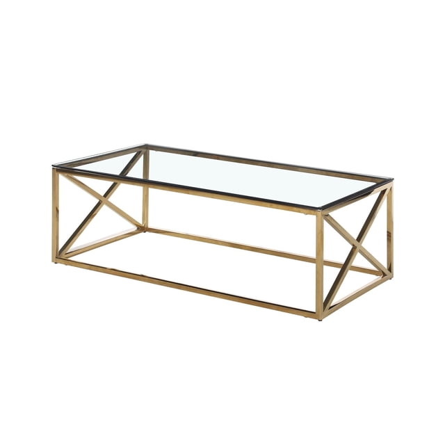 K-Living Palma Coffee Table With Clear Glass Top & Gold Polished Stainless Steel Base