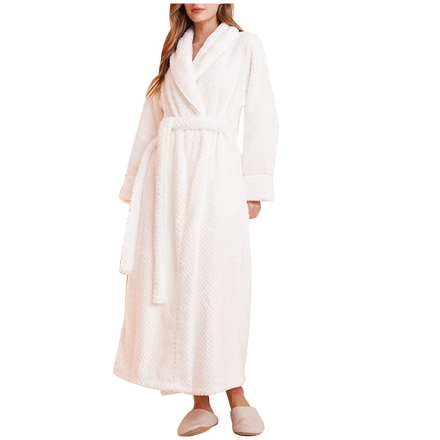 Penkiiy Peignoir Femme Long en Tricot Peignoir Léger Doux Peignoirs Peignoir pour Dames m Blanc