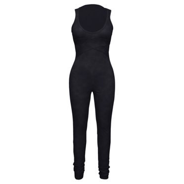 HBFAGFB Combinaison Sans Manches pour Femmes, Col en V Profond, Ajourée, Simple, Quotidienne, Noire Taille 2TG