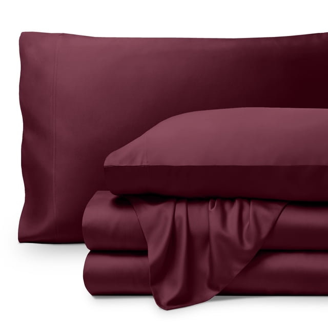 Bare Home Bamboo Sheet Set - Made from Rayon Fibers - Deep Pockets - 4 Piece - King, Burgundy