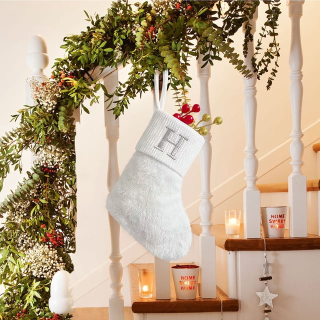 Aodebiao Personalized Christmas Stocking Embroidered Letter Holiday Sock Fireplace Mantel Decor Gift for Family Festive Home Celebration