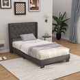 thumbnail image 2 of Costway Lit Plateforme Rembourré Format Simple Tête de Lit Capitonnée Base de Matelas Gris, 2 of 10