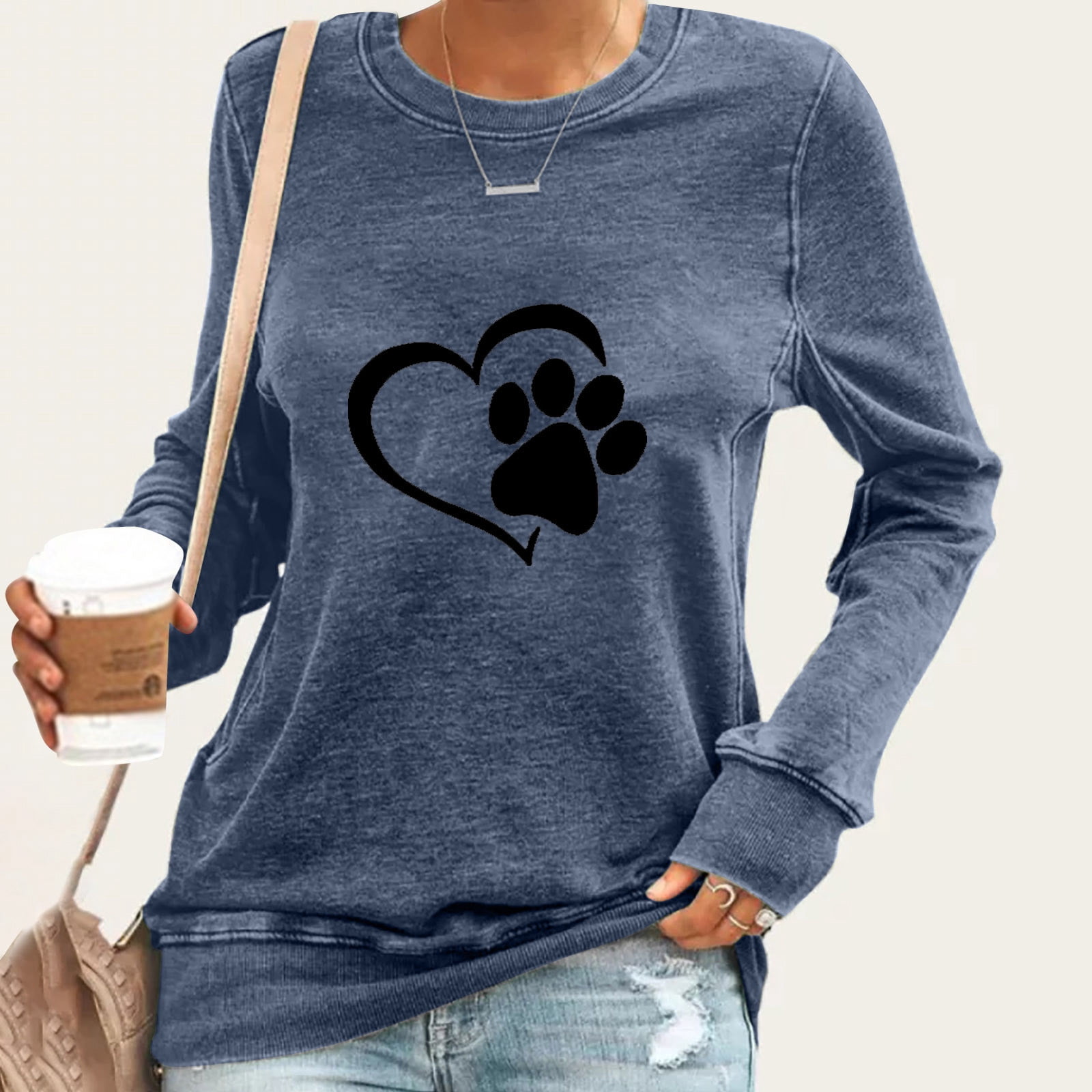 Nouveaux Hauts pour Femmes 2023 Grande Taille Mode Femme Col Rond T-Shirt Manches Longues Blouse Imprimée Automne Hauts Chandail en Molleton Chemise Manches Longues pour Femmes