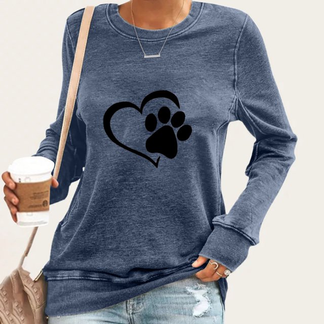 Nouveaux Hauts pour Femmes 2023 Grande Taille Mode Femme Col Rond T-Shirt Manches Longues Blouse Imprimée Automne Hauts Chandail en Molleton Chemise Manches Longues pour Femmes