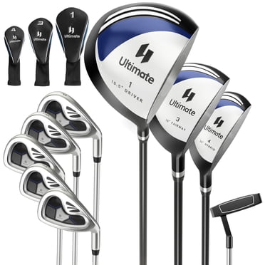 Costway Ensemble Complet de 9 Pcs pour Hommes de Clubs de Golf pour Droitier avec Fers à Conduire en Alliage de 460 Cc Bleu Marine