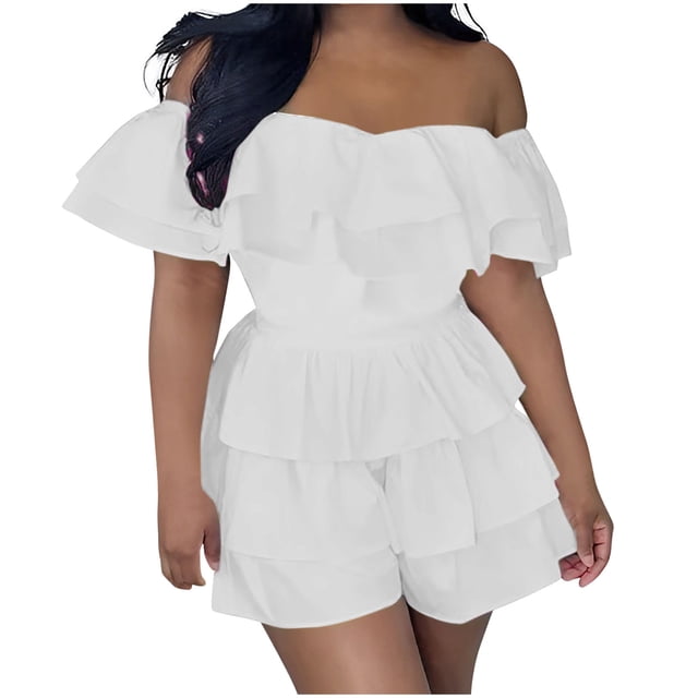 Birdeem Womens Summer Fashionable Solid Color Multi-Layer Patchwork Pleated Jumpsuit Shorts