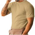 thumbnail image 1 of Bocqde Mens Ribbed T Shirts Fashion Solid Casual Pockets Crew Neck Textured Tees Relaxed Fit Comfortable Short Sleeve Big And Tall Undershirts, 1 of 5