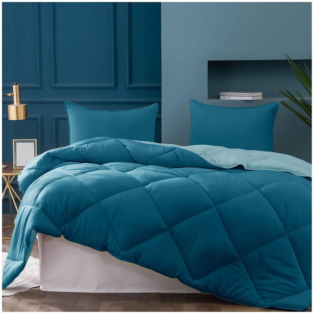 KASENTEX Super Soft Multi Color 2-Tone Reversible Comforter Set Teal/Blue, King