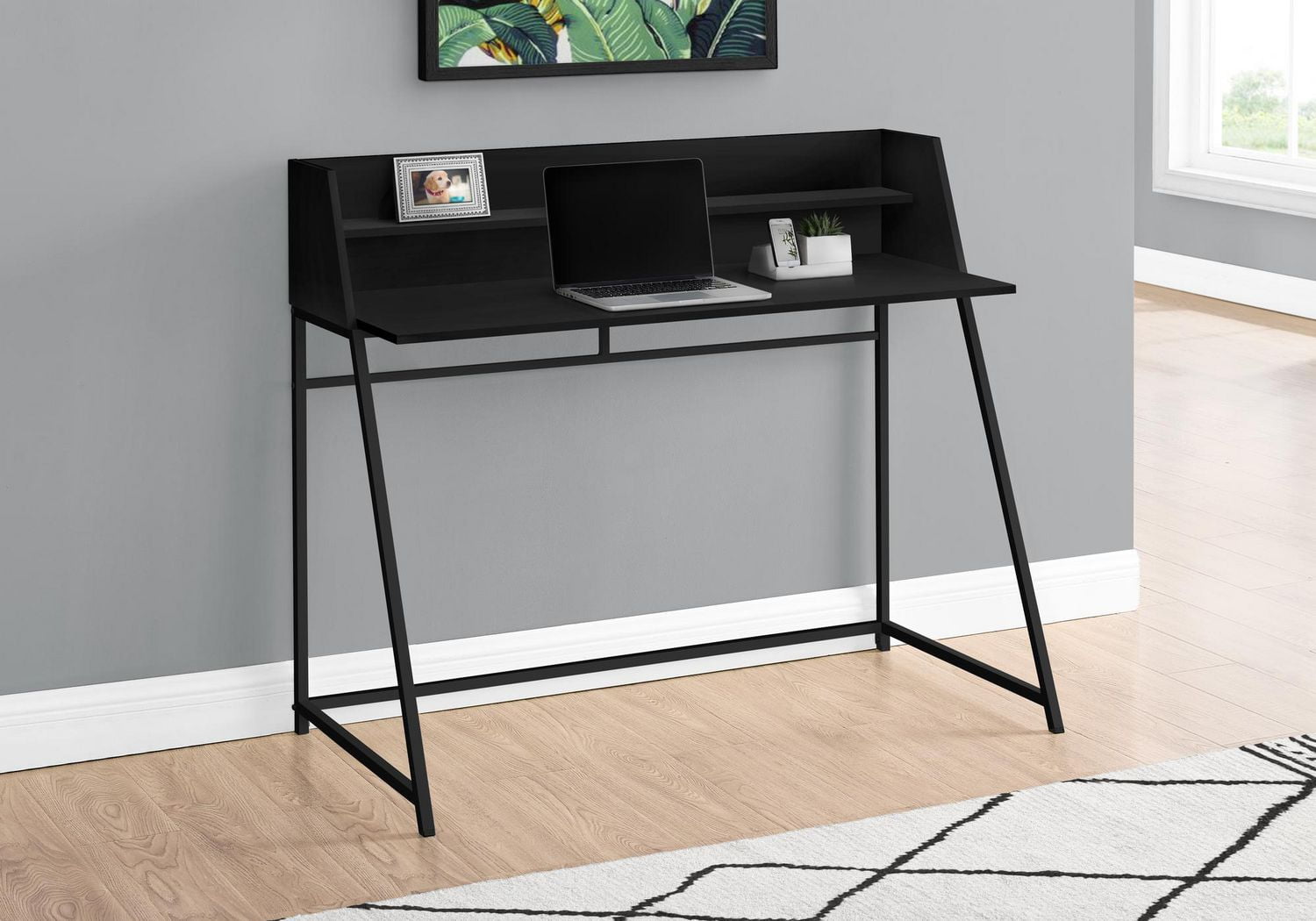 Monarch Specialties Computer Desk, Home Office, Laptop, Storage Shelves, 48"l, Work, Metal, Laminate, Black, Contemporary, Modern