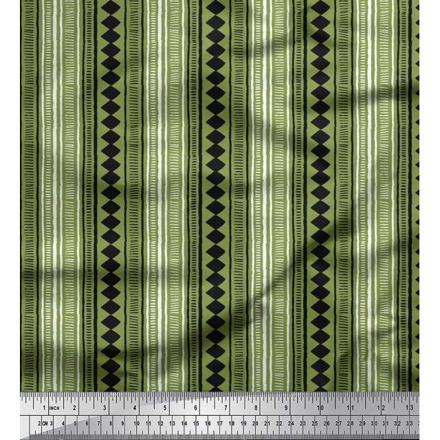 Soimoi Rayon Crepe Fabric Stripe & Diamond Block Print Sewing Fabric Yard 46 Inch Wide
