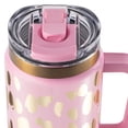 thumbnail image 2 of Thyme & Table 32oz Tumbler with Handle, Dual Straw Lid, Stainless Steel Double Wall Insulated, Pink & Gold Dot, 2 of 9