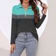 thumbnail image 4 of Plebaso Chemises à Manches Longues pour Femmes à Blocs de Couleur Quart Zip Hauts Décontractés Col Pull Blouses pour Femmes, 4 of 7