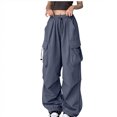 thumbnail image 1 of Yuyuzo Cargo Pants for Women High Waisted Elastic Drawstring Wide Leg Straight Lightweight Pants with Pockets, 1 of 6