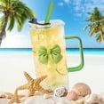 thumbnail image 4 of EGNMCR Transparent Square Glass Cup With Knot Handle And Straw For Coffee And Milk 400ml Water cup, 4 of 6
