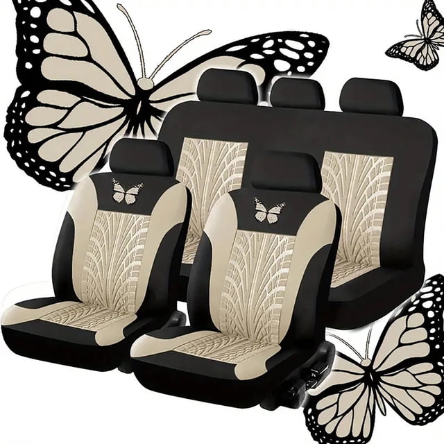 HIGERH Universal Car Seat Covers Set | 9-Piece Full Set for 5-Seater | Embroidered Design with Memory Silk Wadding | Breathable, Non-Slip & Comfortable Seat Cushions