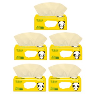 5 Packs 4-Layer Bamboo Pulp Facial Tissues Natural Paper Towels for Home & Toilet