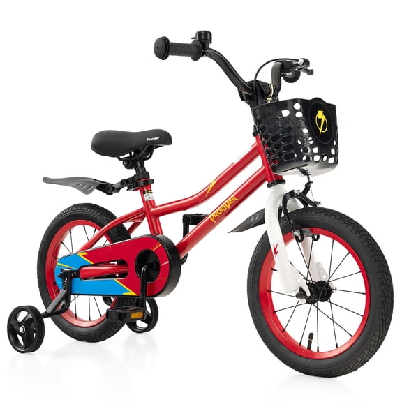 Prorider Vélo pour Enfant de 14 Pouces avec Roues Stabilisatrices Amovibles et Panier pour 3 à 5 Ans Rouge