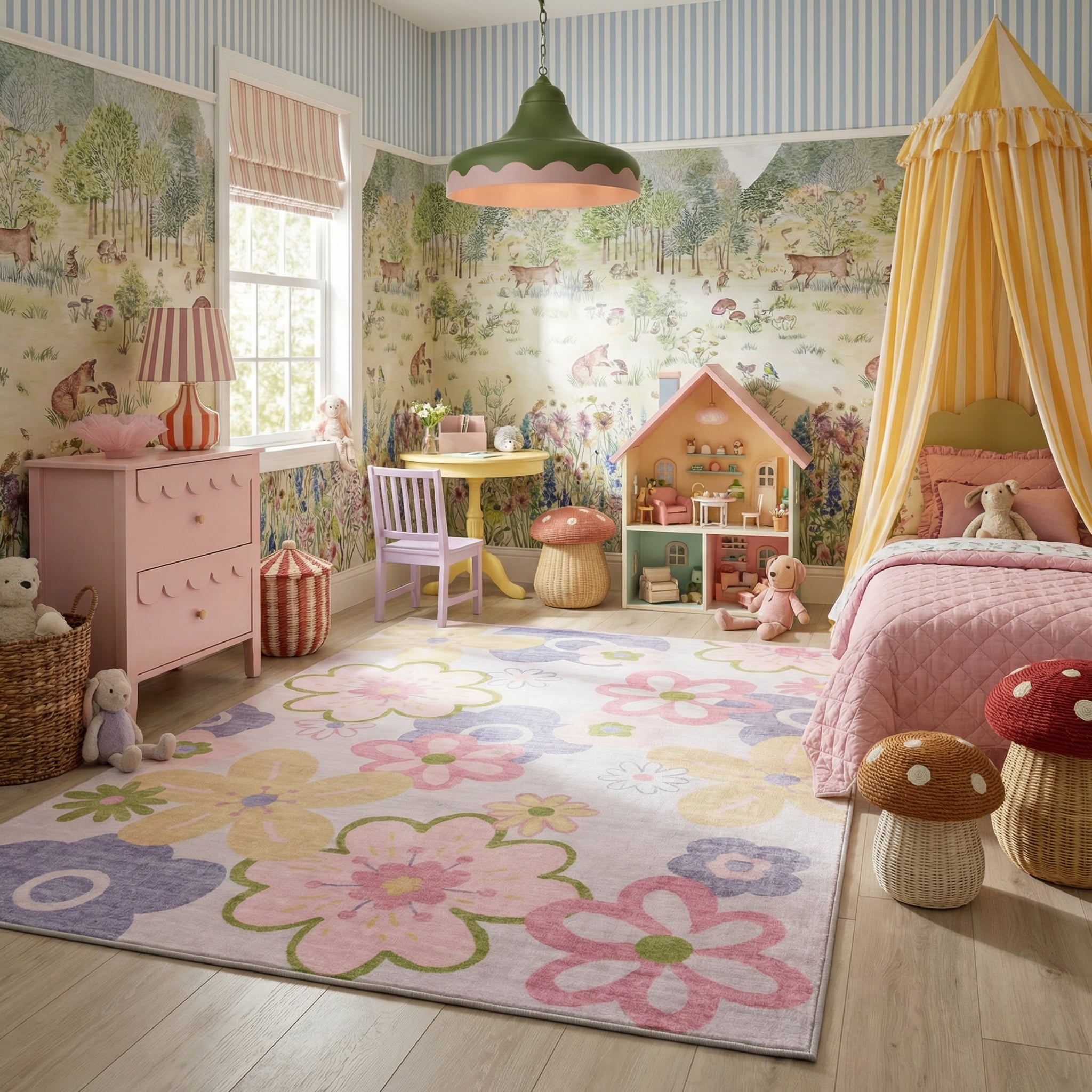 Rug Branch Soft Steps Fun Floral Doux, Rose Violet - Pour garcons et filles dans la salle de jeux, la chambre d'enfant, la chambre a coucher.