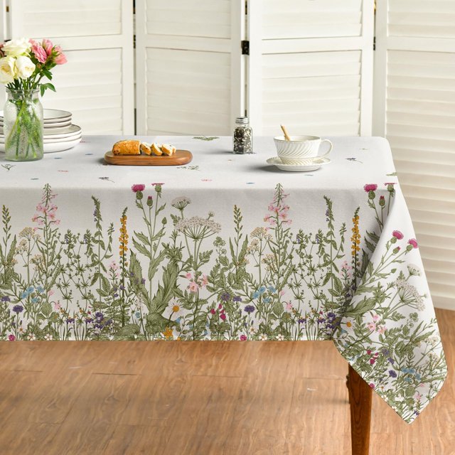 Spring Summer Tablecloth 60x104 Inch Rectangular, Wild Flowers Floral Table Cover for Party Picnic Dinner Decor