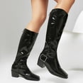 thumbnail image 3 of Dakaela Women's Knee High Boots Square Toe Buckle Motorcycle Riding Boots Comfortable Pull on Fall Winter Party Dress Shoes, 3 of 8