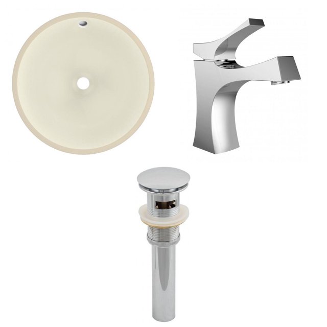 American Imaginations 16-in. W Round Bathroom Undermount Sink Set In Biscuit - Chrome Hardware - Overflow Drain Incl. AI-27031