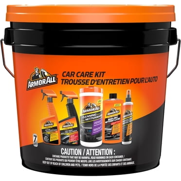 Ensemble de soins Armor All Care Kit Bucket (7 Pièces), Coffret cadeau de produits d'entretien et de nettoyage automobile pour homme, papa ou mari