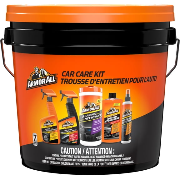 Armor All 7-Piece Car Cleaning Kit Bucket, Car Detailing and Automotive Cleaner Holiday Gift Set for Men, Dad or Husband